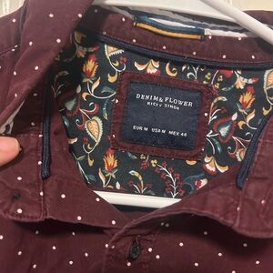 Denim & Flower Burgundy Shirt with Floral Lining